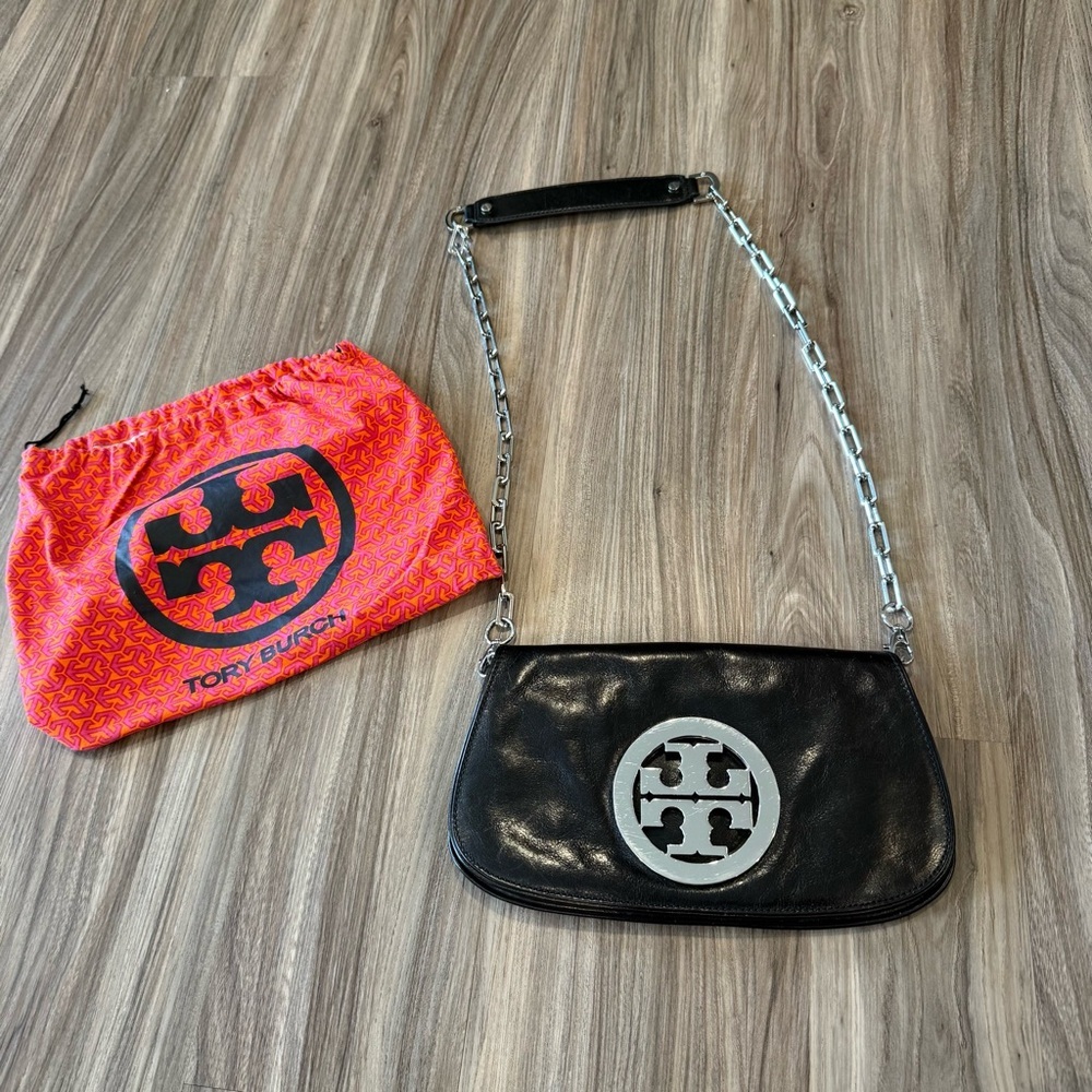 Tory Burch Black Leather Crossbody with Silver Logo and Chain - Picture 5 of 13